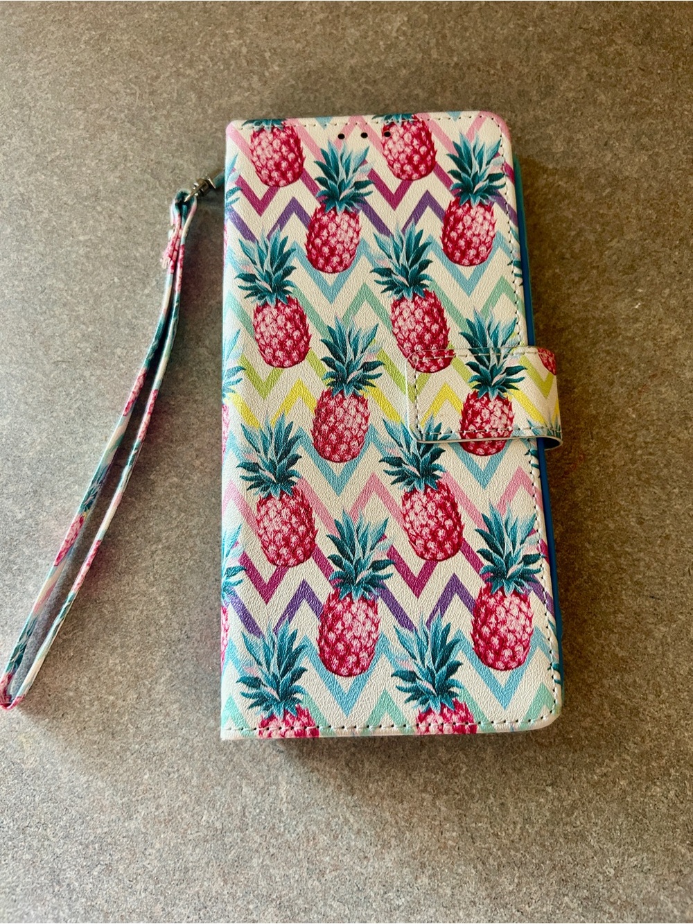 Samsung Galaxy A12 Pineapple Print Wallet Phone Case in Pink & Teal